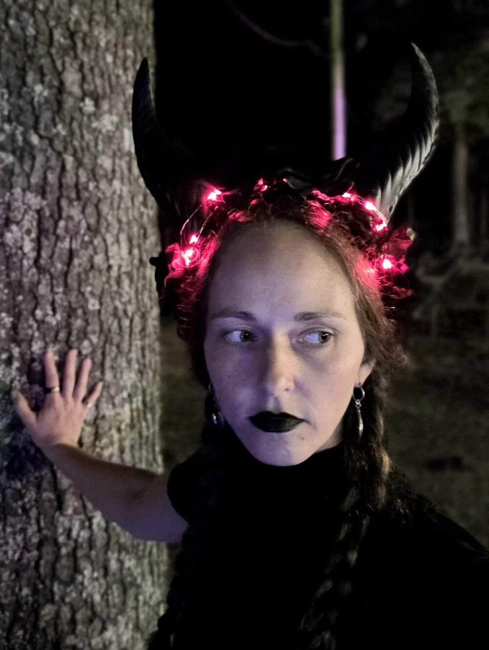 Krampus Horns Devil Demon Headband Red Rose Costume Head Piece Red Lights
